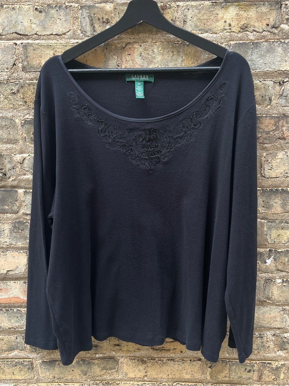 Lauren Ralph Lauren Beaded 100% Cotton Tee Shirt Black Size 3X